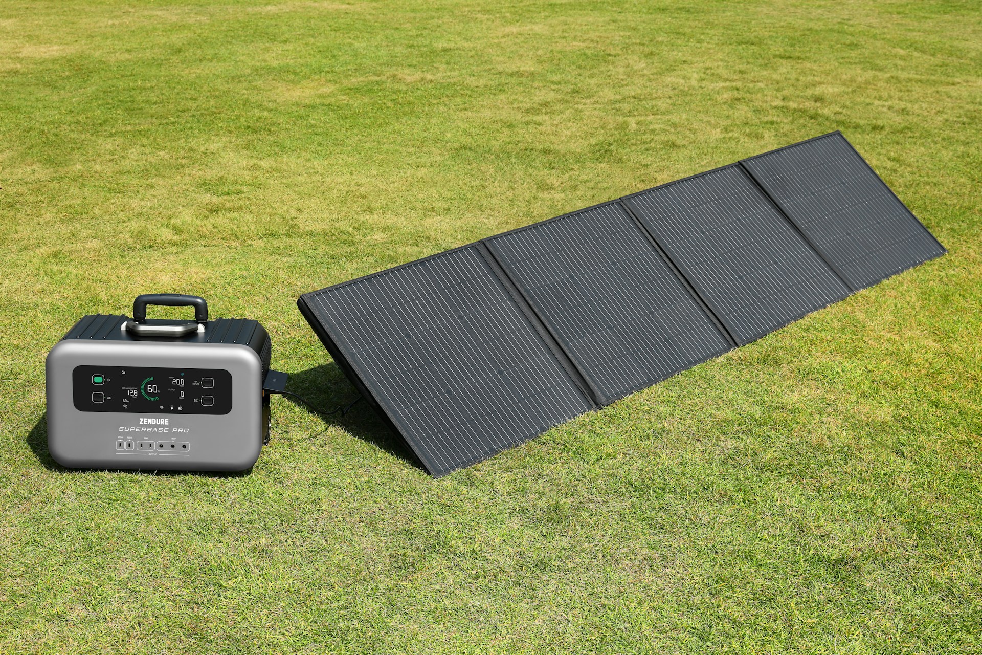 Portable solar panels charging a power station off-grid